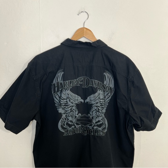 Harley Davidson Black Eagle Print Vintage Button Mechanic Work Shirt Size XL - Picture 8 of 12
